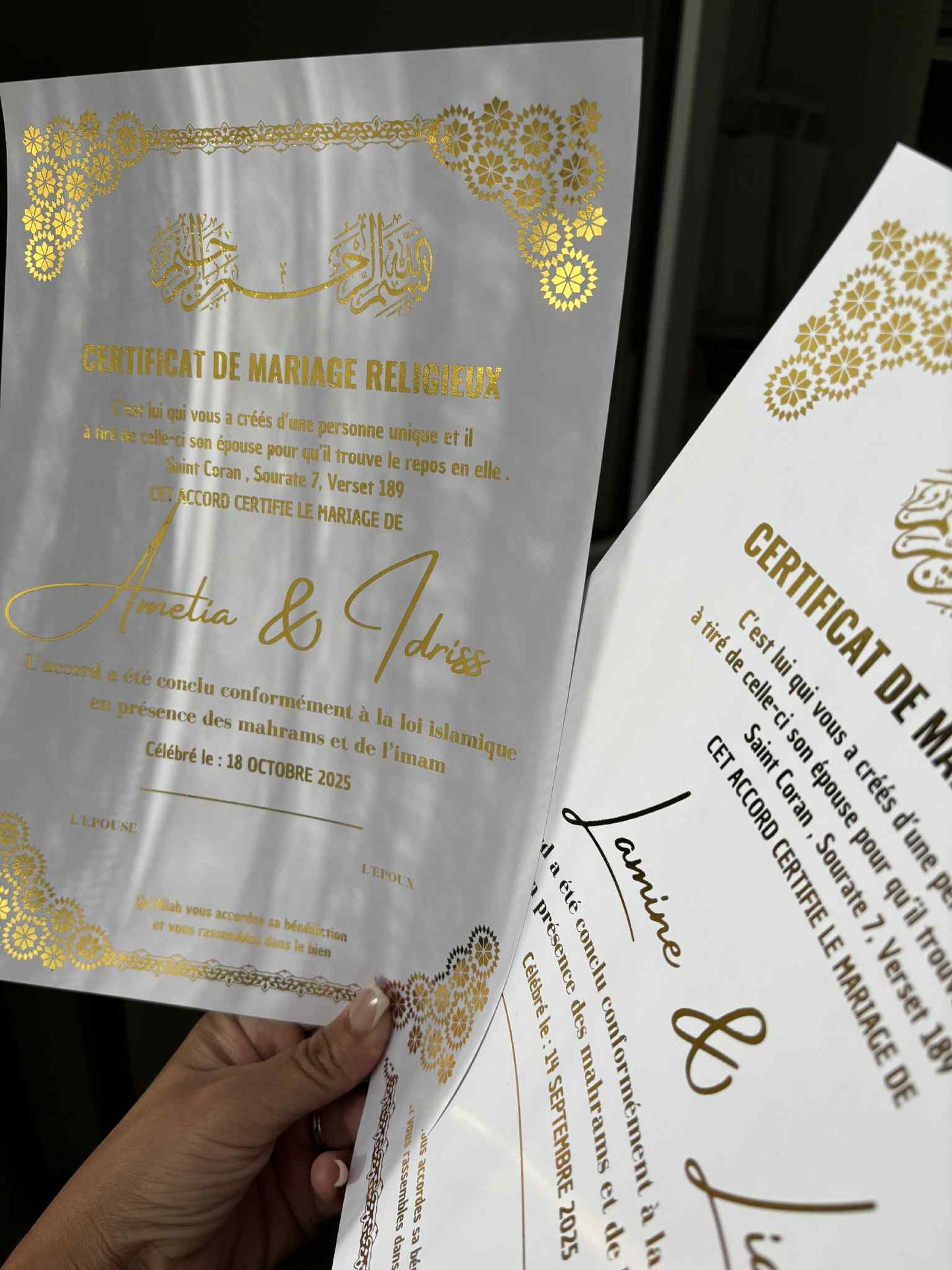 Certificat de mariage religieux (nikah)