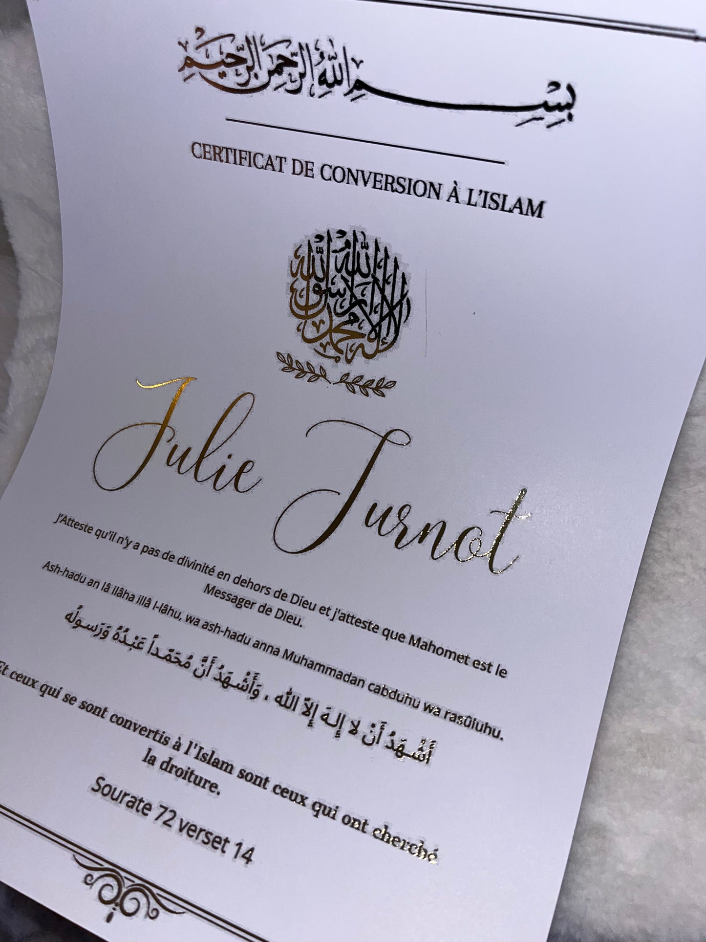 CERTIFICAT CONVERSION ISLAM