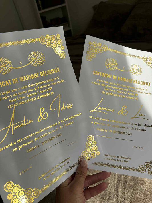 Certificat de mariage religieux (nikah)