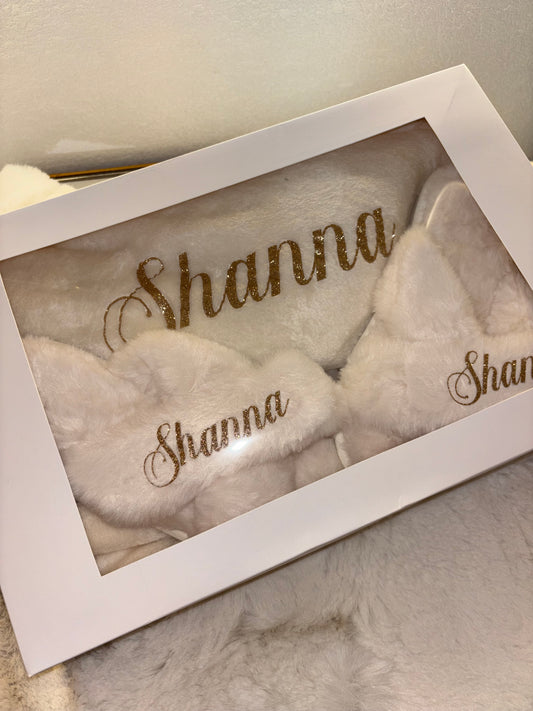 Box cocooning – Peignoir & chaussons polaires personnalisés avec boîte cadeau blanc