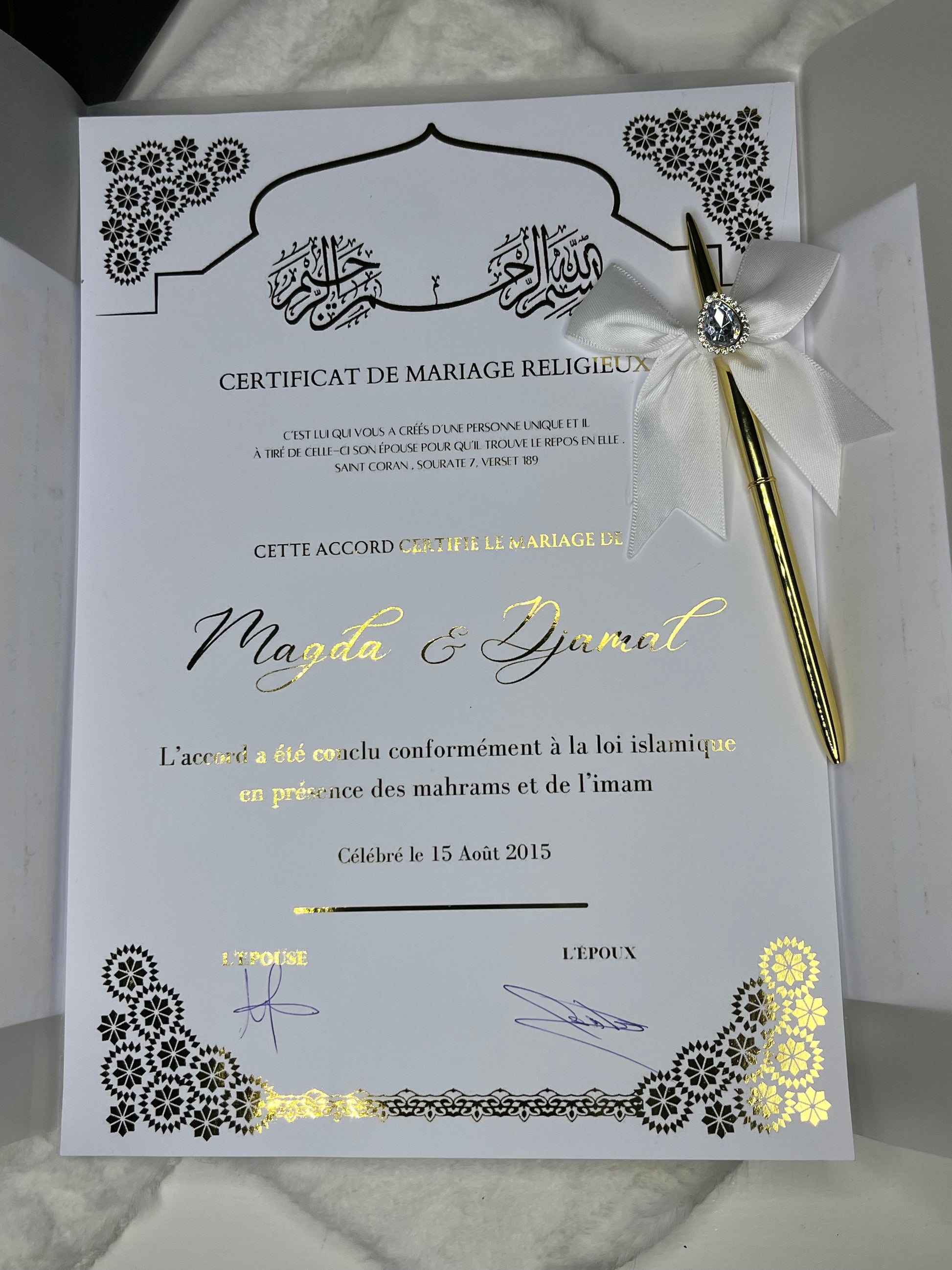 Certificat de mariage religieux (nikah) – Magda Realisation